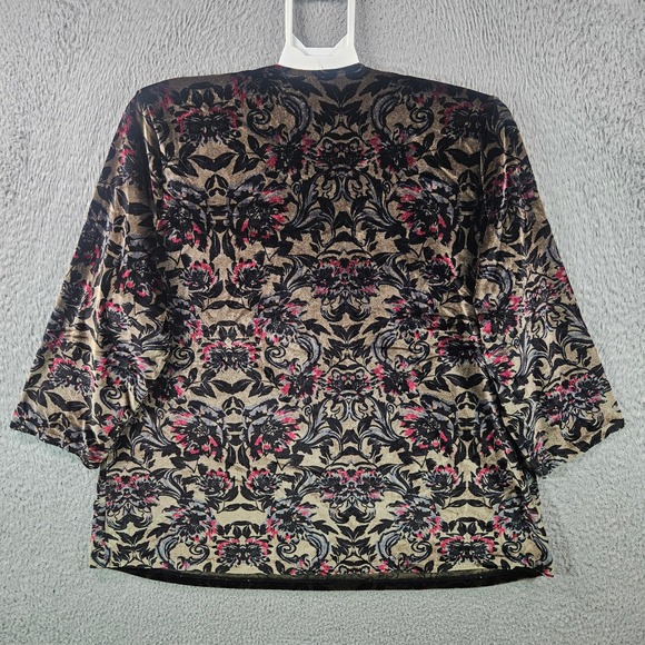 Susan Graver Velvet Burnout Floral Print 3/4 Sleeve V Neck Top Women XL - Picture 6 of 9